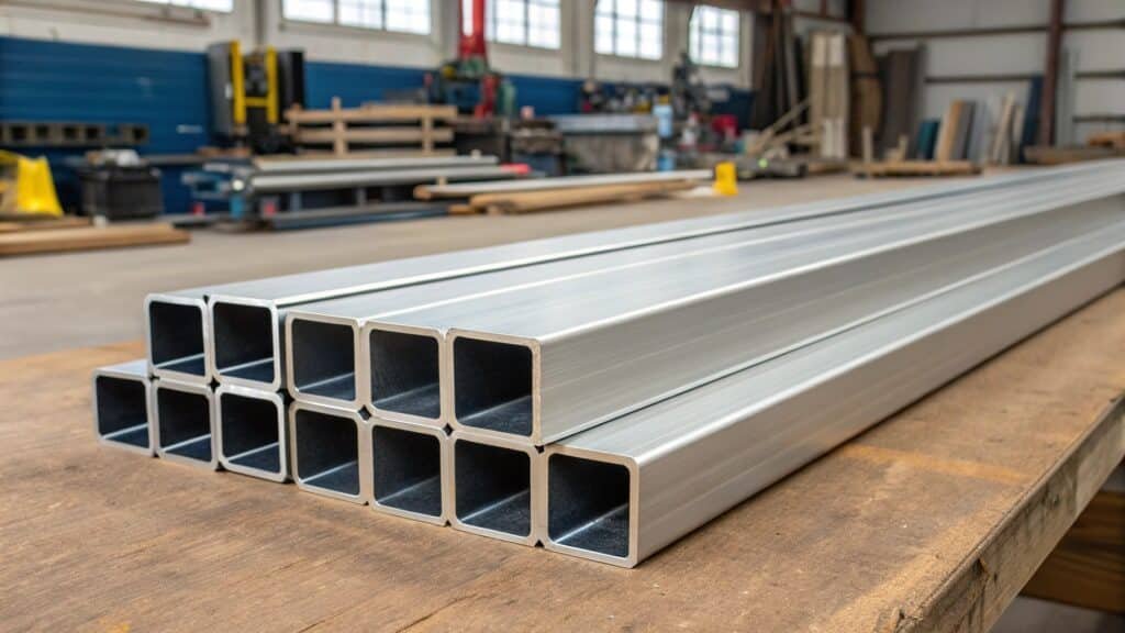 alt with keywords: various applications of aluminum square tubing, like frames and furniture