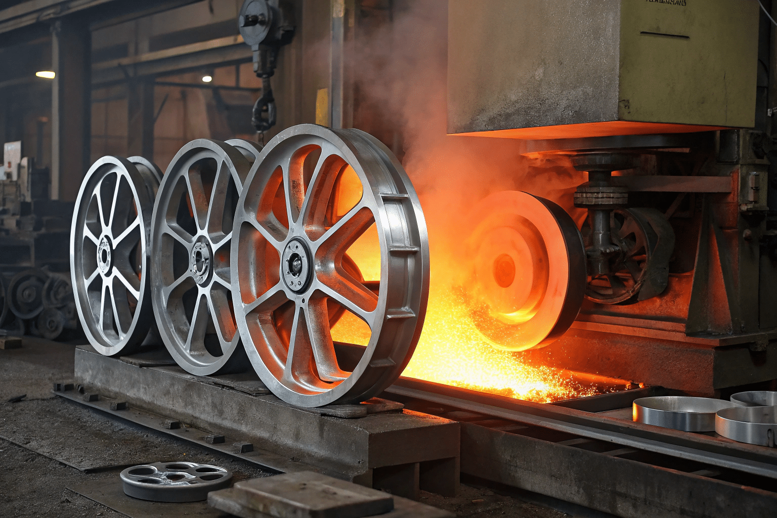 Hydraulic press forging an aluminum wheel