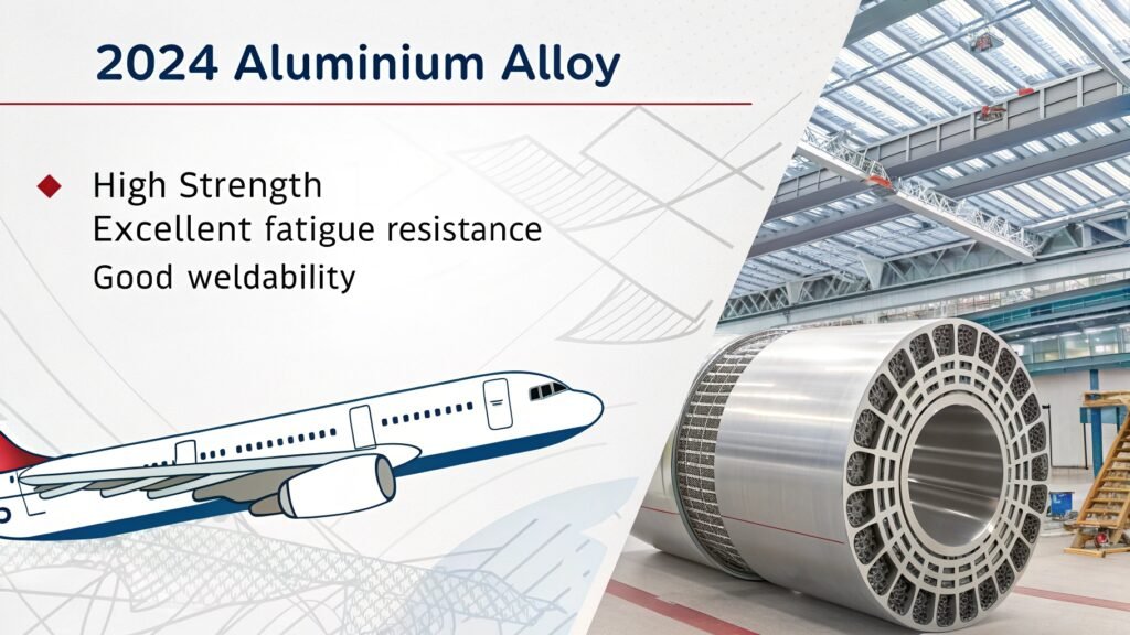 A chart detailing the mechanical and physical properties of 2024 aluminum alloy in various tempers.
